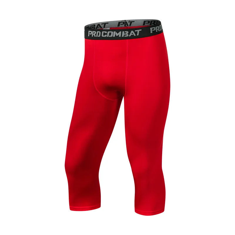Men Tight 3/4 Cropped Pants Compression Training Fitness Jogger Running Skinny Trousers Basketball Boy Sports Shorts Quick Dry