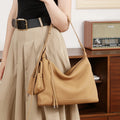 BURMINSA Genuine Leather Hobo Bags For Women Soft Slouchy Vintage Half Moon Shoulder Bag Cowhide Daily Work Commuter Handbags