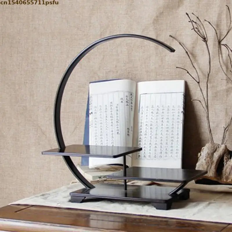 Miniature Ebony Decorative Shelf Coffee Tea Sets Wood Pedestal Figurines Vase Flower Pot Circular Decor Frame Bonsai Plant Rack