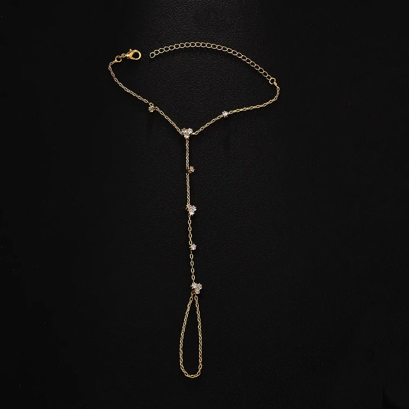 Simple Personality Gold Color Stainless Steel Y Chain Zircon Inlay Adjustable Bracelets for Women Ring Connect Bracelets Jewelry