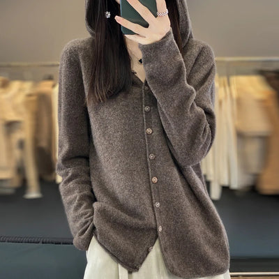 Hooded Cashmere Cardigan 100% Merino Wool Women's Sweater | SAMAG