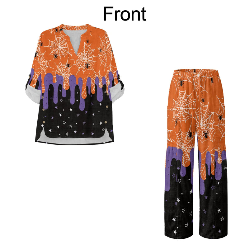 INSTANTARTS Traf 2026 Women's Matching Sets Ropa Para Mujer Halloween Shirts Wide Leg Pants Set Women Plus Size Clothing S-3XL
