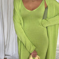 Tuularose Women Long Dress 2 Piece Solid Knitted Spaghetti Strap Dress Long Sleeve Cardigan Set Casual Fashion Female Dress Set