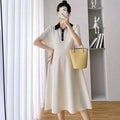Somenie Summer Maternity Short Sleeve Dress Lapel Collar Casual Pregnant Women Daily Wear Outfit