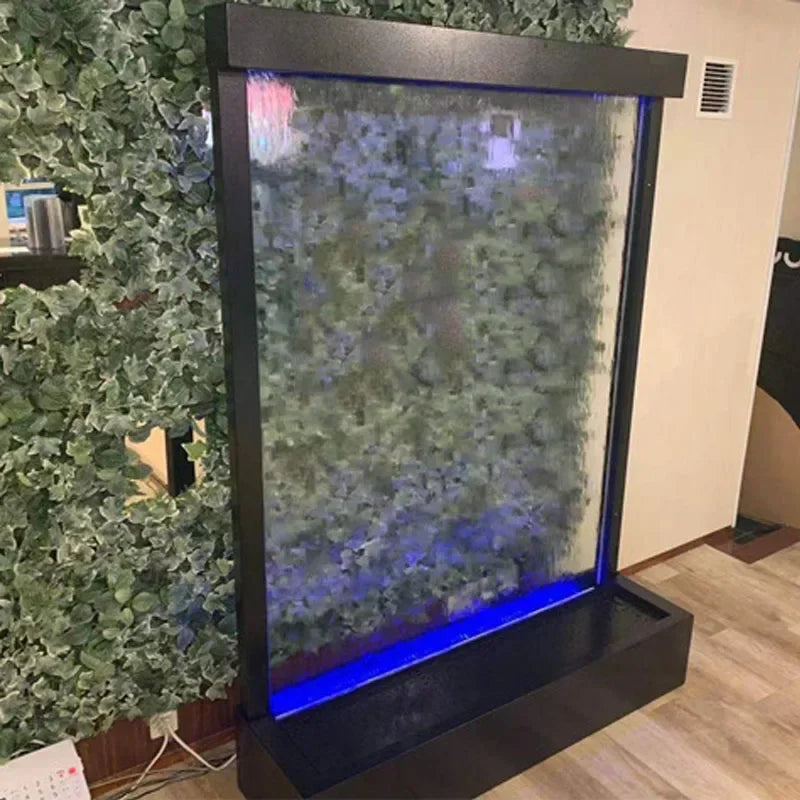 l Tempered Glass Led Mirror Waterfall Wall Fountain Water Bubble Fall Wall Indoor customized product