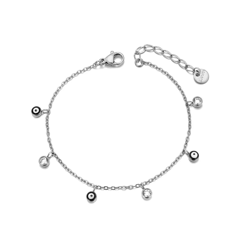 Lokaer Vintage Enamel Blue Eye Charm Bracelets for Women Stainless Steel Cubic Zirconia Chain Bracelet Waterproof Jewelry B24110