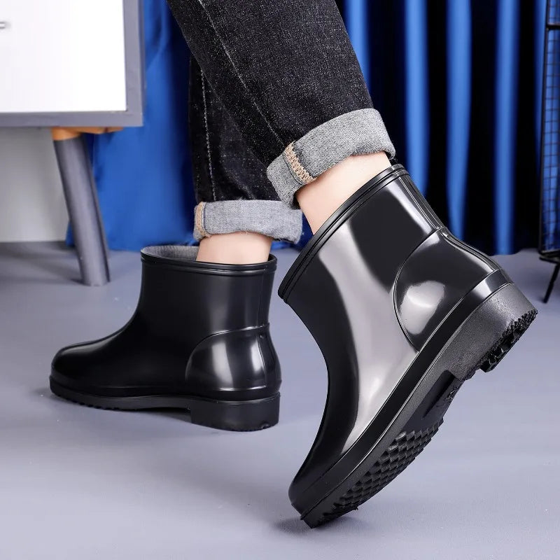 Men's Rain Boots Work High-Tube Boots Platform Comfortable Water Shoes Non-slip Kitchen Boot PVC Material Round Toe Rubber Boots