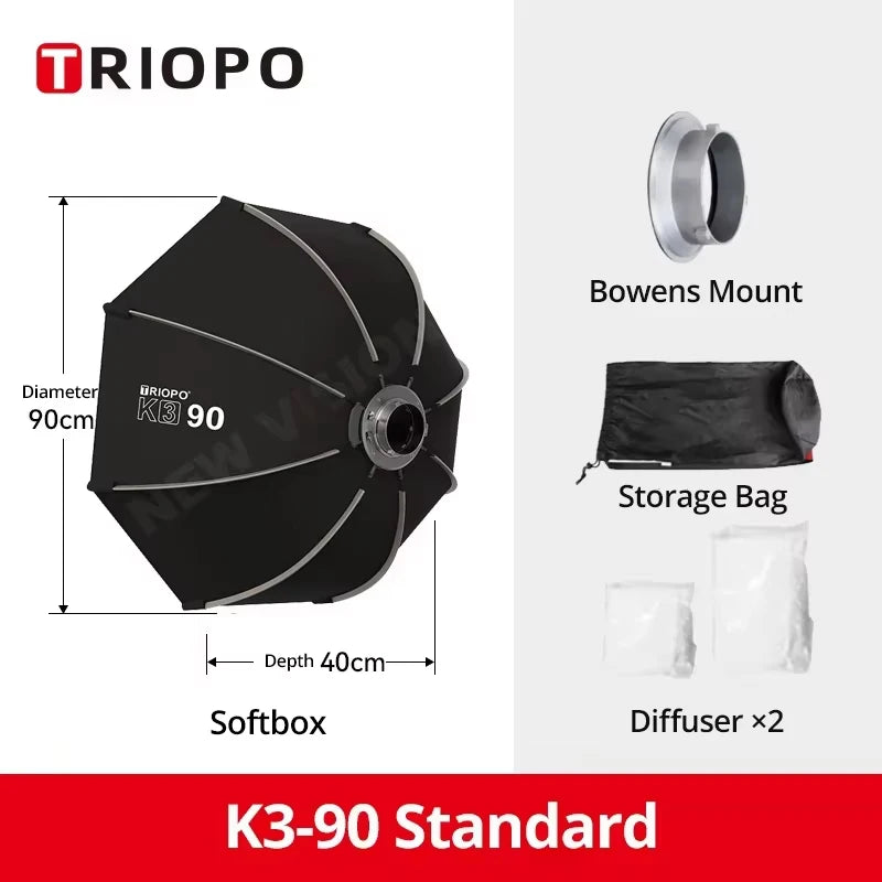 TRIOPO K3 Series 55cm 65cm 90cm 120cm Quick-Setup Octagon Softbox Bowens Mount for Godox Aputure Sokani Studio LED Video Light