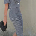 HH Women Casual Slim Plaid Blazer Pants Set 2026 Summer Autumn Gingham Short Blazer+High Waist Capri Pants Fashion Office Suits