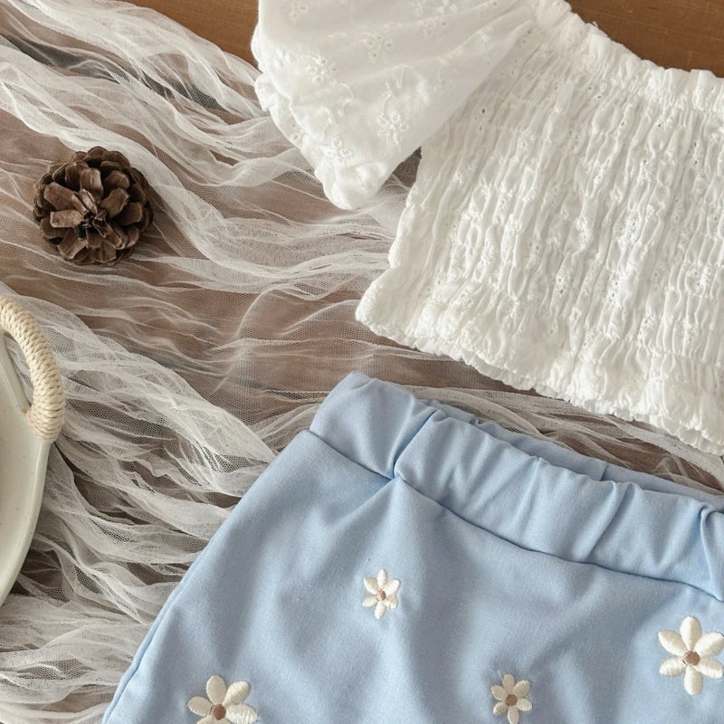 6M -3Y Baby Clothes Outfits Summer New Korean Style Short sleeve + Flower Embroidery Shorts Sets Toddler Costume Cute Girls Suit