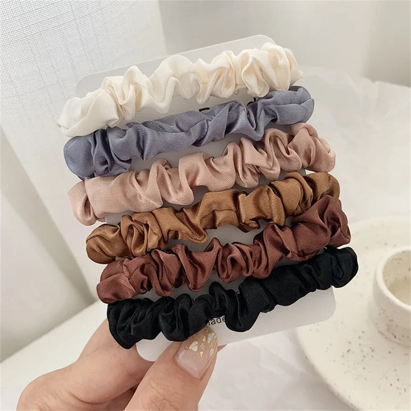 5/6pcs Soft Satin Elastic Scrunchies Set Women Girls Simple Ponytail Holders Imitation Silk Hair Ties Ropes