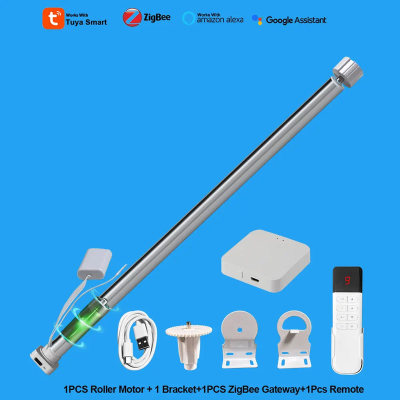 Tuya Zigbee Battery Electric Smart Curtains Roller Blinds Motor Wireless Smart Life For 20 25 28mm Tube Alexa App Remote Control