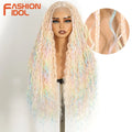 FASHION IDOL 32 inch 13x4 Box Braided Lace Frontal Wigs For Black Women Synthetic Brown Twist Faux Locs Wigs Goddess Braids Wigs