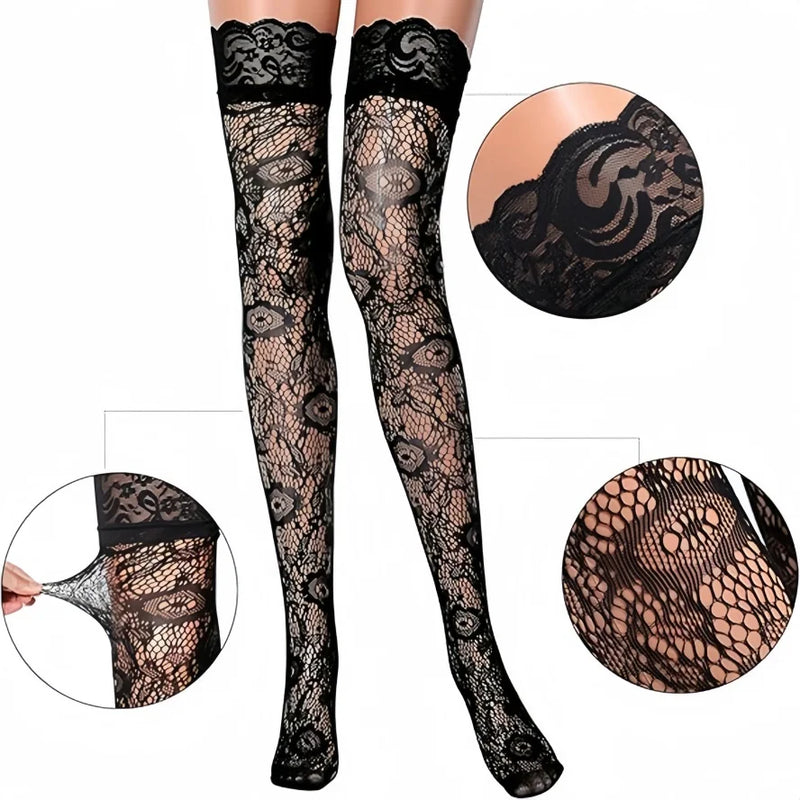 New Women's Fashion Plus Size Large Black Fishnet Lace Thigh High Stockings Non-Slip Girls Over The Knee Long Socks Female 3XXXL
