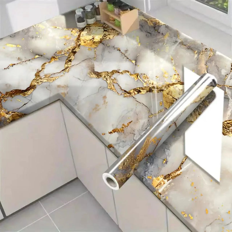PVC 60cm waterproof marble self-adhesive wallpaper bathroom cabinet countertop contact paper waterproof wall sticker