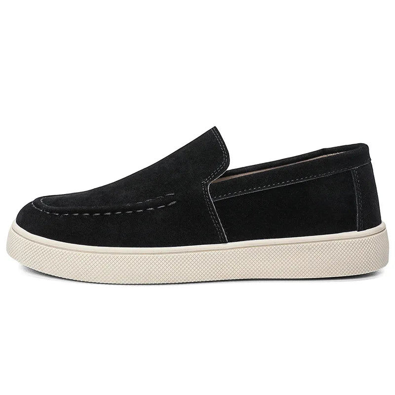Men's Suede Slip-On Loafers Casual Fashion Bean Shoes Comfortable Breathable Flat Heel round Toe PVC Outsole Leisure Style