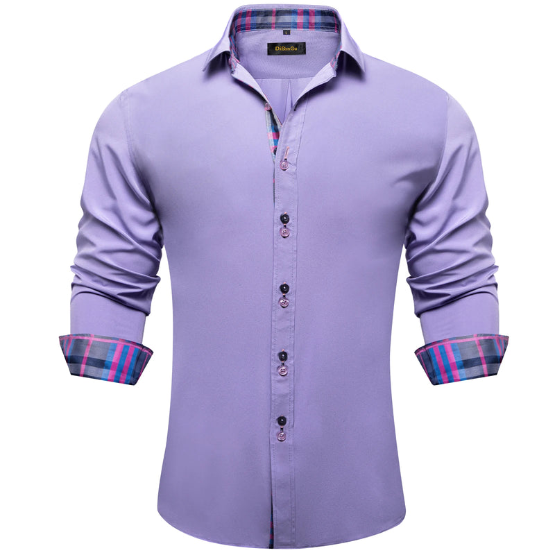 DiBanGu Men Shirt Long Sleeve Black Solid Red Paisley | SAMAG