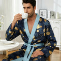 Men's lightweight quick-drying pajama bathrobe - 3D digital printing, non-fading design, stand-up collar and adjustable waistban
