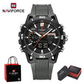 NAVIFORCE Men's Fashion Dual Display Watch 5ATM Waterproof Luminous Soft TPU Strap Male Sports Outdoor Daily Wristwatch Gift Box