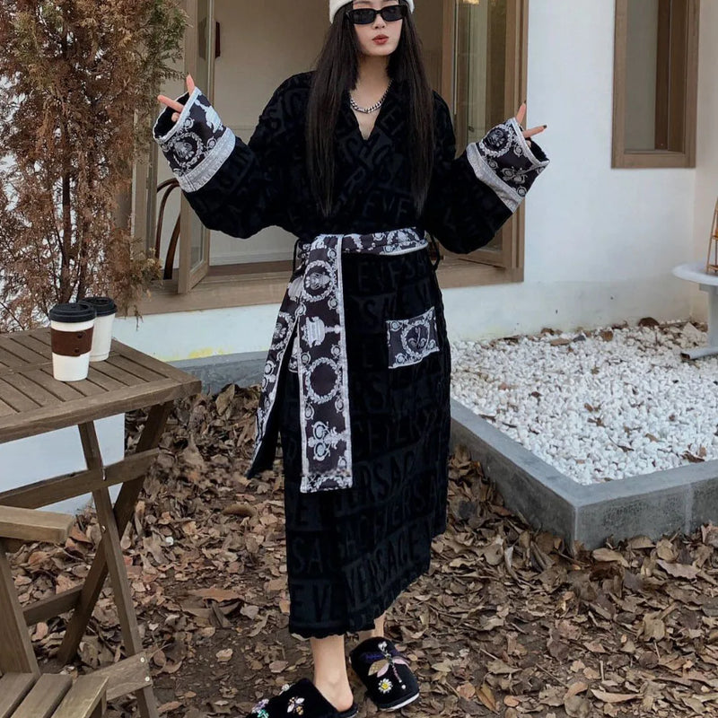 Bathrobe Men Women Sleepwear Long Robe Cotton Luxury Hotel Style Pajamas Homewear Comfortable Plush Loungewear