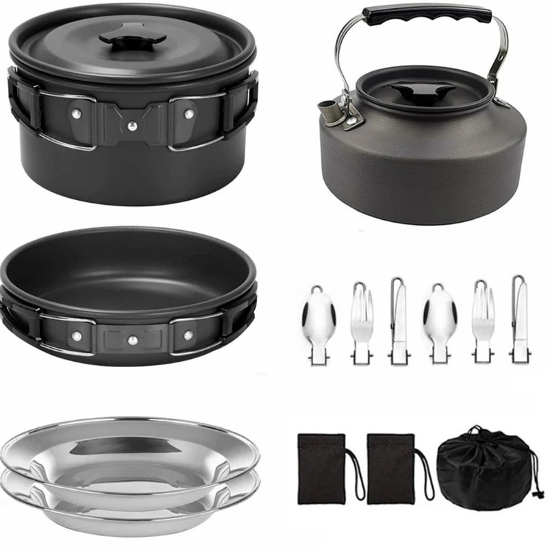 Outdoor 2-3 Person Kettle Set Camping Cookware Outdoor Camping Cookware Portable Combination Cookware Set Camping Tableware