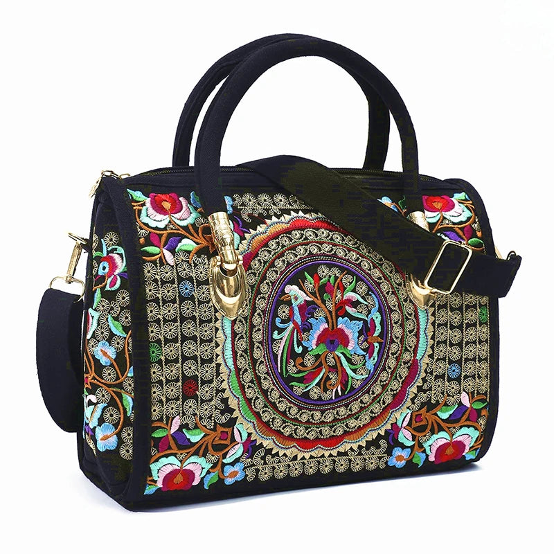 Women Shoulder Bag Handmade Embroidered Bohemia Handbag Retro Large Capacity Canvas Shopping Tote Travel Messenger Boston Bags