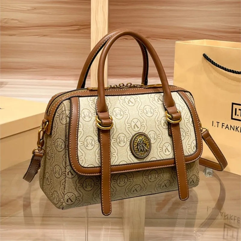 Brand light luxury women's bag 2025 new handbag, high-end retro large capacity single shoulder diagonal cross Boston bag