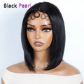 180% Density Cheap Nature Remy Black Dark Hair Wigs Sleek Peruvian Straight Lace Bob Wigs Short Lace Part Human Hair Wigs
