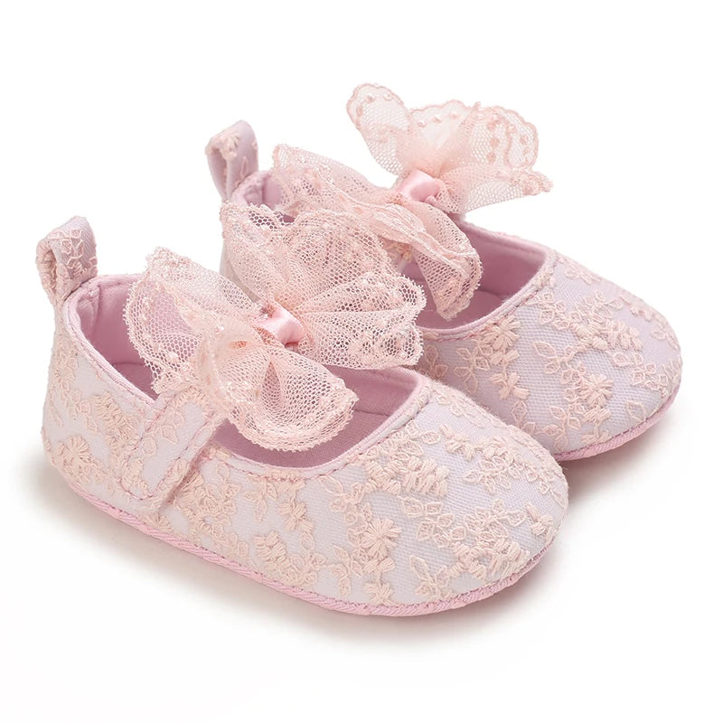 Cute White Lace Baby Girl Princess Shoes 0-18M Baby Moccasins Mocs Shoes Butterfly Knot Tassel Anti Slip Cotton Sole Shoes Baby