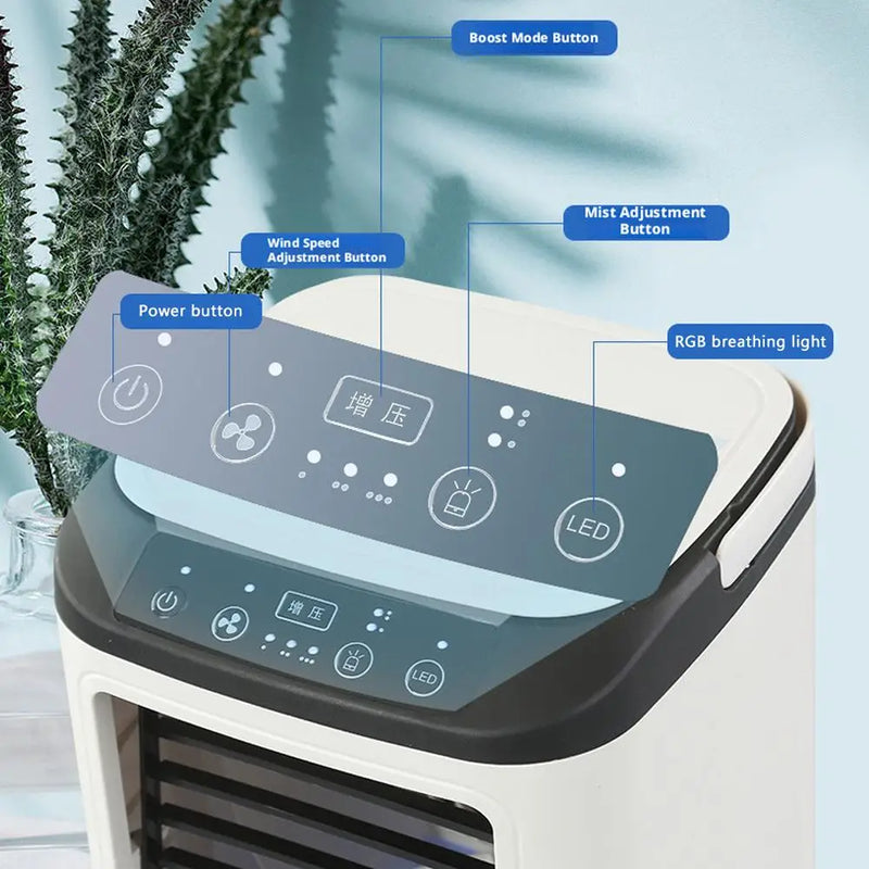 Portable USB Home Cooling Fan Mini Air Conditioner Atomizing Air Cooler 3 Speeds, Quiet, with Night Light Office Home Fan