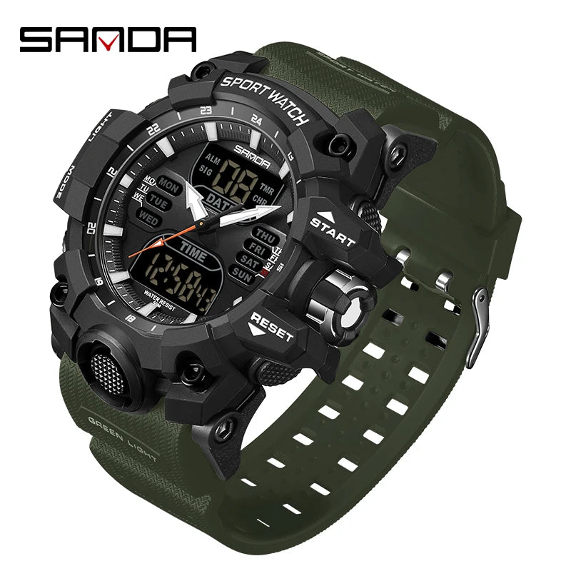 SANDA Men Quartz Watches G Style Military Sports LED Digital Outdoor Waterproof Dual Display Wristwatch - Visuel 11 | SAMAG