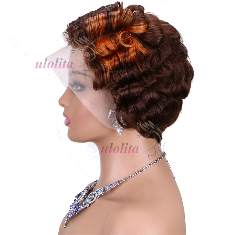 613 Blonde Pixie Cut Short Bob Loose Wave Human Hair Wigs Chocolate Brown Short Bob 13x4 Transparent Lace Front Wigs Preplucked