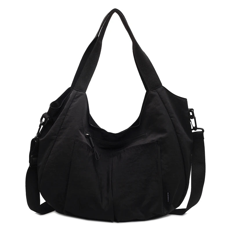 Large Capacity Waterproof Nylon Shoulder Bags Women Korea Style Cloth Hobo Bags Many Outer Bag Casual Totes Soli Tooling Bags