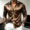 Men's Luxury Satin Silk Shirt Long Sleeve Gold Baroque | SAMAG