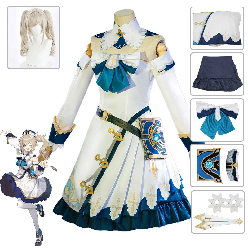 Genshin Impact Project Barbara Cosplay Boots Shoes Wig Barbara Girls Princess Dresses Lolita Maid Clothes For Women Halloween