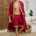 Spring Summer Men Pajamas 2PCS Robe Shorts Set Baroque Style Satin Kimono Bathrobe Nightgown Home Clothing Loungewear MY1170