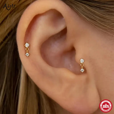 Aide 1pc 925 Sterling Silver Mini Zircon Thick Flat Screw Back Drop Earrings For Women K Gold Piercing Stud Jewelry | SAMAG