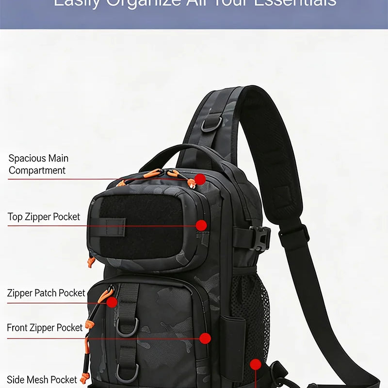 Fishing Chest Bag With Rod Holder MOLLE Tactical | SAMAG