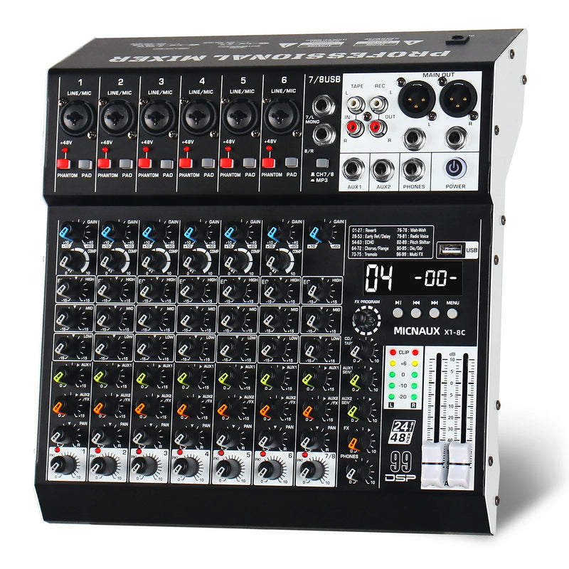MZX 4/6/8/10-Channel Professional Audio Mixer Console With 99 DSP Effects Bluetoth5.0 USB Mixing Board Dj Mixer Stage Equipment
