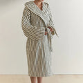 Retro Plaid Cotton Bathrobe Super Soft Absortion Hooded Loose Bath Robe Coat Towel V Neck Warm Sleepwear Robes Women Homewear