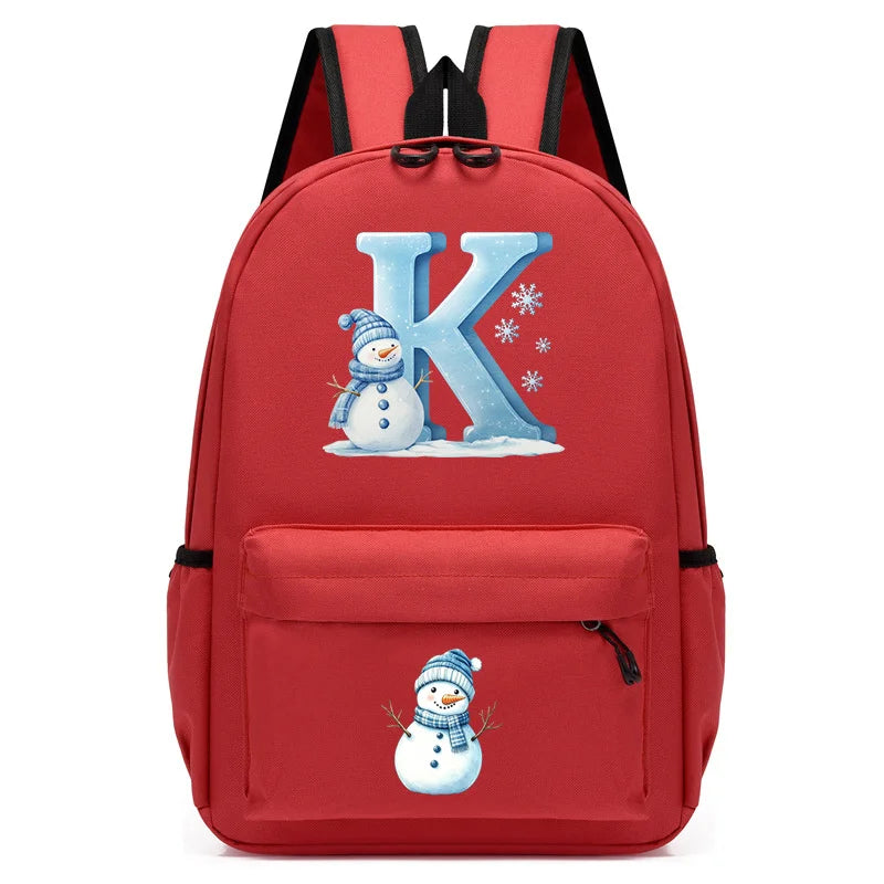 Xmas Snowman Alphabet A-Z Print Backpack for Toddler Girls Boys Schoolbag Holiday Lightweight Kindergarten Kid Daily School Bag