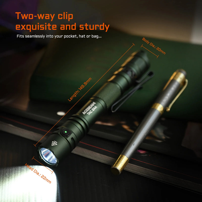 ACEBEAM TAC 2AA EDC Flashlight Rechargeable Wide Voltage(1.2-4.8V) LED Torch With Self Defense Strobe Mode Flashlights Camping