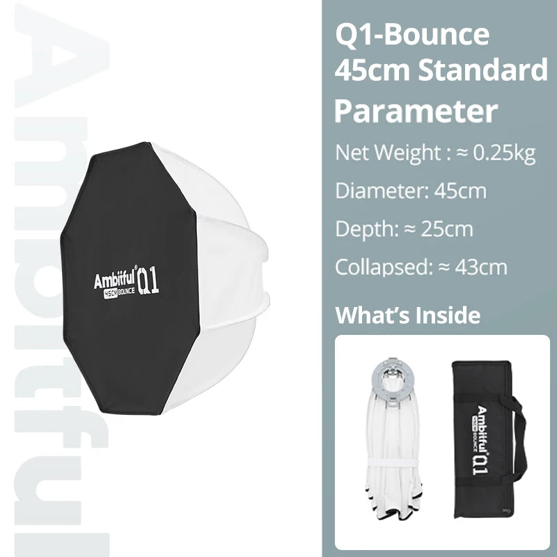 NEW！AMBITFUL Q1 Mini Bowens/GODOX Mount 30cm 45cm Octa Softbox 20*55cm Strip Softbox 30cm Softball 45cm Bounce Softbox For GODOX