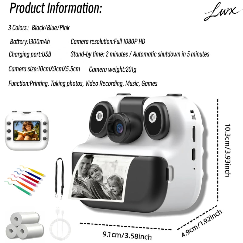 Digital Children Camera Mini Portable Thermal Printer Record Video HD Photography Instant Print Photo Educational Birthday Gifts