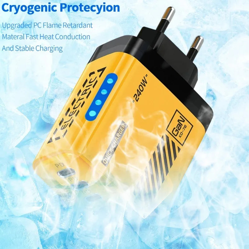 240W 5 in 1 GaN Desktop Charger Fast Charging Adapter 10A USB To TypeC Cable 3PD 2 USB Charger For IPhone Samsung Laptop