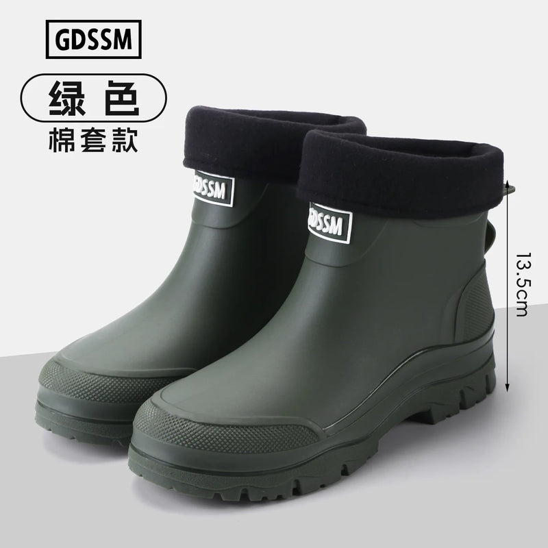 Rain Boots Men's Short-tube Korean Style Casual and Comfortable Outdoor Fishing Waterproof Low-cut Rubber Shoes Rider Work Boots