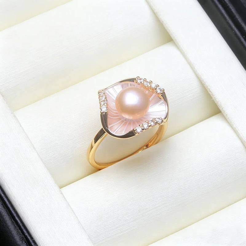 Genuine Favourite 925 Sterling Silver Pearl Ring Woman,White Black Natural Freshwater Adjustable Pearl Ring Wife Mother Gifts