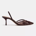 2026 Spring/Summer New Women's Shoes Champagne Chinese Embroidery Mesh Pearl Pointed High Heels Thin Heels Baotou