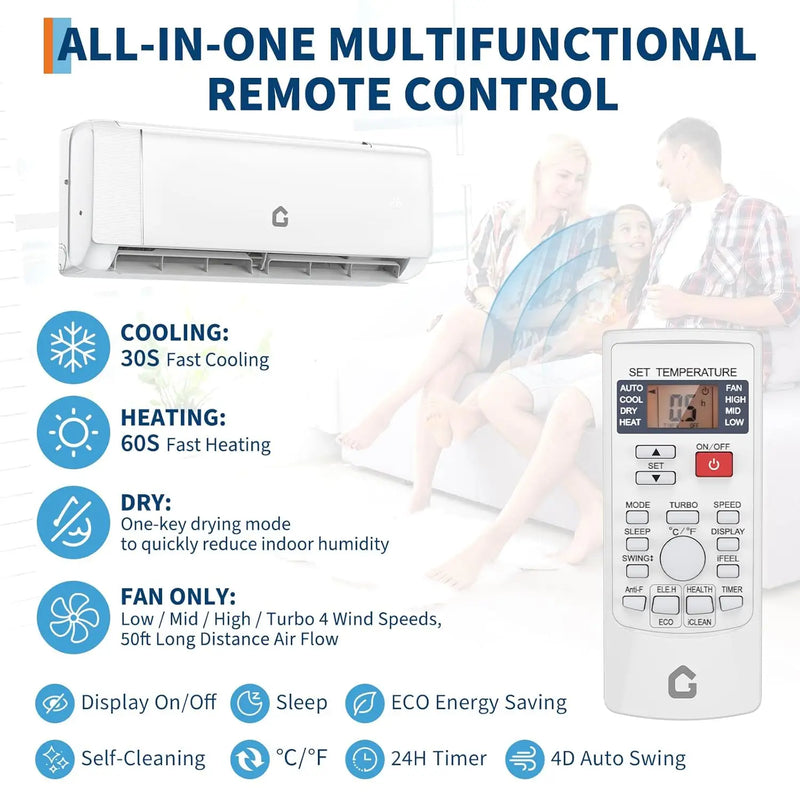 18000 BTU Mini Split Air Conditioner Heat Pump System, 21SEER2 230V Inverter Cools Up to 1250 Sq.Ft, Heat Pump Ductless, Custom