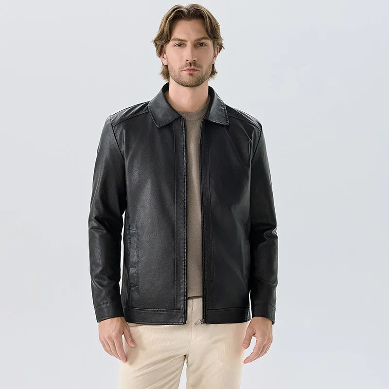 Spring Men's PU Leather Jacket Business Male Slim Fit Jacket Motorcycle Jackets Faux Leather Casual Windproof Black Leather Coat